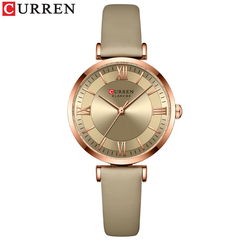 CURREN 9079 Women's Ultra-Thin Leather Strap Watch with Roman Numerals, Small Dial, Waterproof.