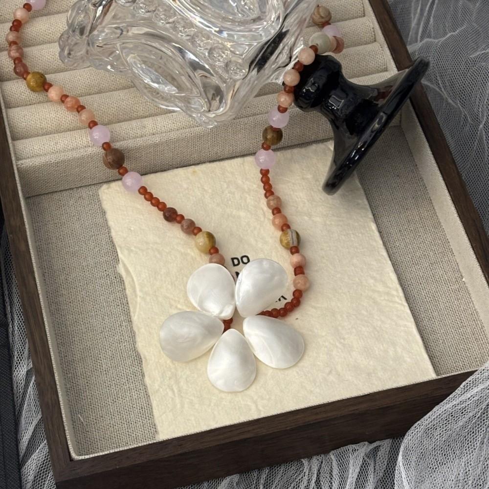 Boho Shell Flower Necklace Ocean Style Ocean Style Neck Chain Stone Pendant Necklace  Summer