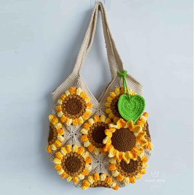 Crochet Beach Handbag with Flowers Handbag Handbag  New