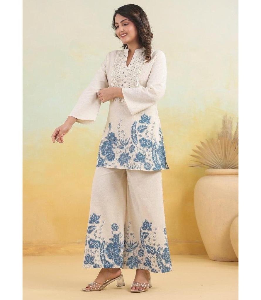 Women Designer Cotton Slub Kurti Pant Cord Set Indian Bollywood Ethnic Wear Top Tunic Kurta Set