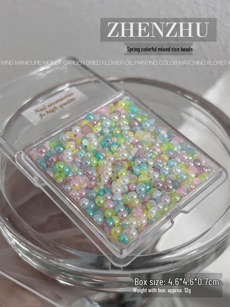 Iridescent Mixed Color Mini Pearl Nail Art Accessories - Fresh Ins Style Flat Half-Round Beads Spring Mixed Color Iridescent Mini Pearl
