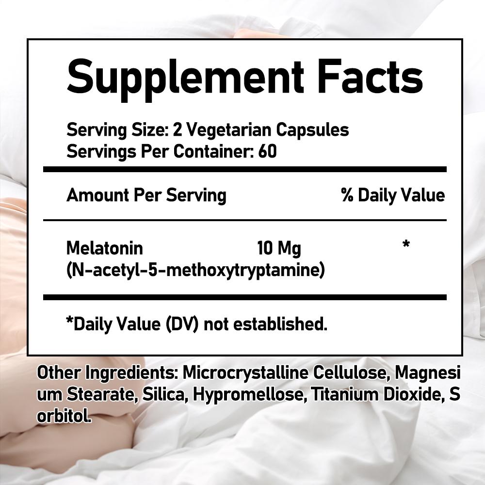 Bcuelov Melatonin Capsules 10mg Relieve Emotions and Improve Difficulty Falling Asleep 120 Capsules