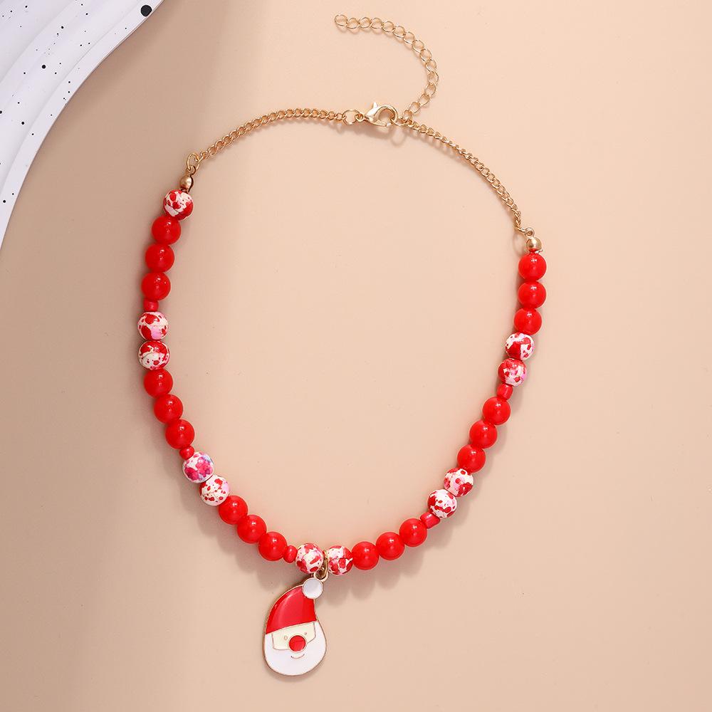 New Fashion Red Beaded Santa Claus Choker Necklace