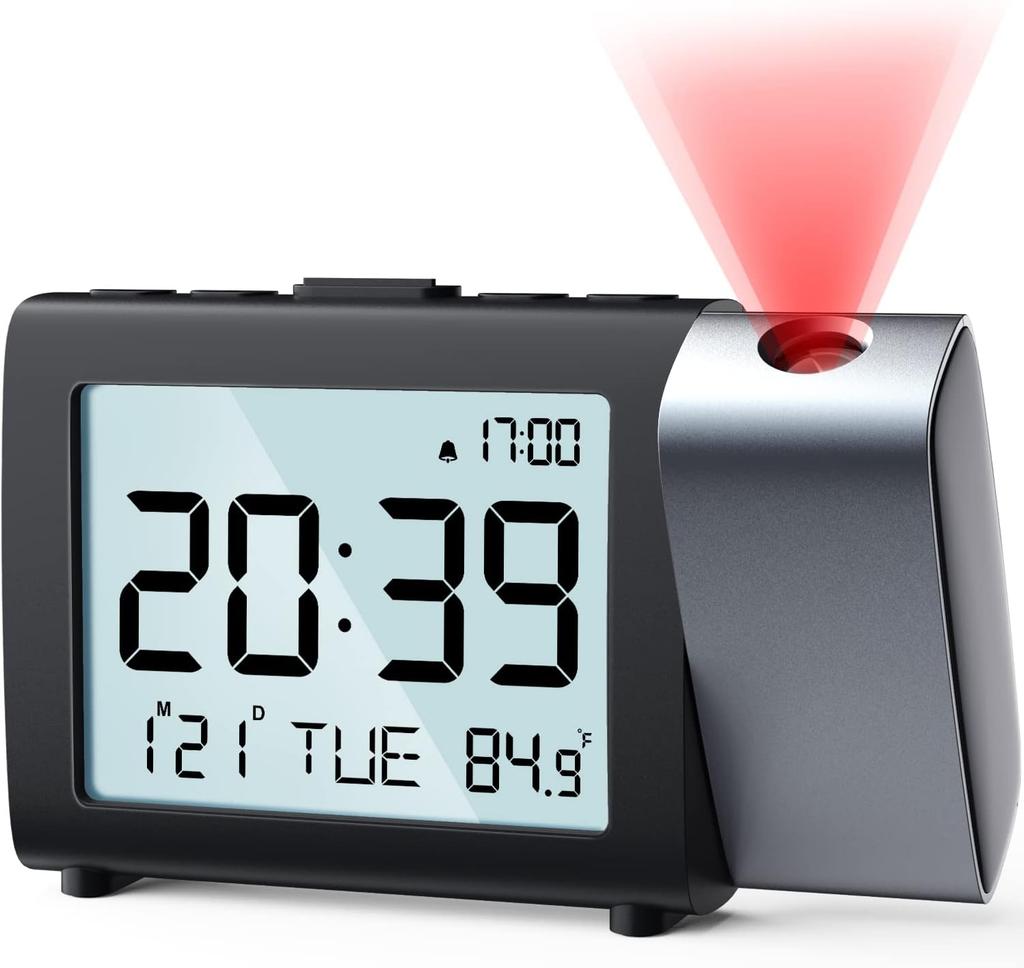 Portable Table Alarm Clock with Adjustable Backlight and Display Calendar Laser Projection Alarm Clock for Bedroom Ceiling Wall
