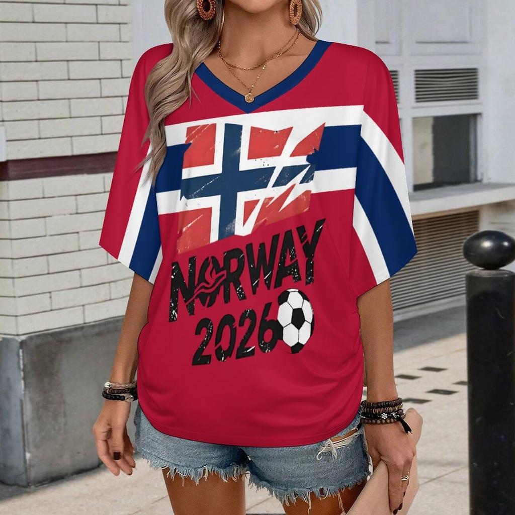 Womens Casual V Neck Short Sleeve Pullover T Shirt Soccer Supporter Top with Letter Print for National Team Events