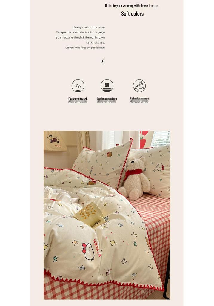 Fresh Spring/Autumn Cotton Girlish Bedding: 3-Piece Duvet Cover and Sheet Set, All-Season Comfort