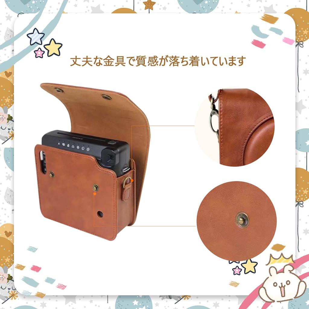 HIYQIN Instax Case, FUJIFILM Instax SQUARE SQ6 Camera Bag, Protective Camera Case with Shoulder Strap, Back Snap Button, PU Leather (Brown)