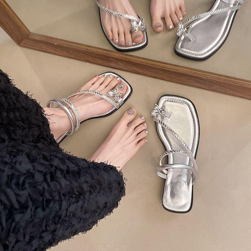 French rhinestone fairy absolutely beautiful woman cool slippers 2025 summer new fashion versatile comfortable skirt
