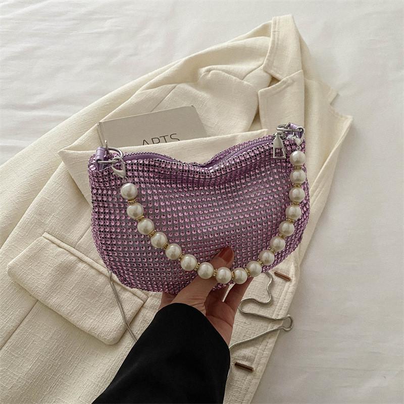 

Sleek Rhinestone Embellished Handbag With Interior Phone Pocket For Stylish Women фіолетовий