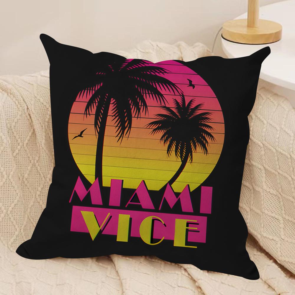 M-Miami Vice Movie Cool Cushion Cover Silky Short Plush Invisible Zipper Dustproof Sofa Pillow Case For Home Decor