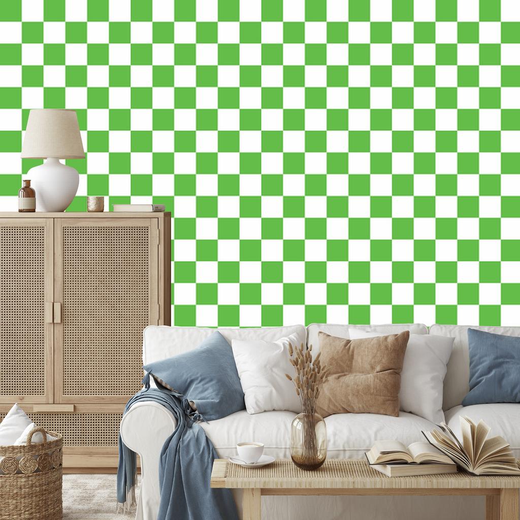 Checkerboard Wallpaper White and Green for Living Room and Bedroom 50x1000