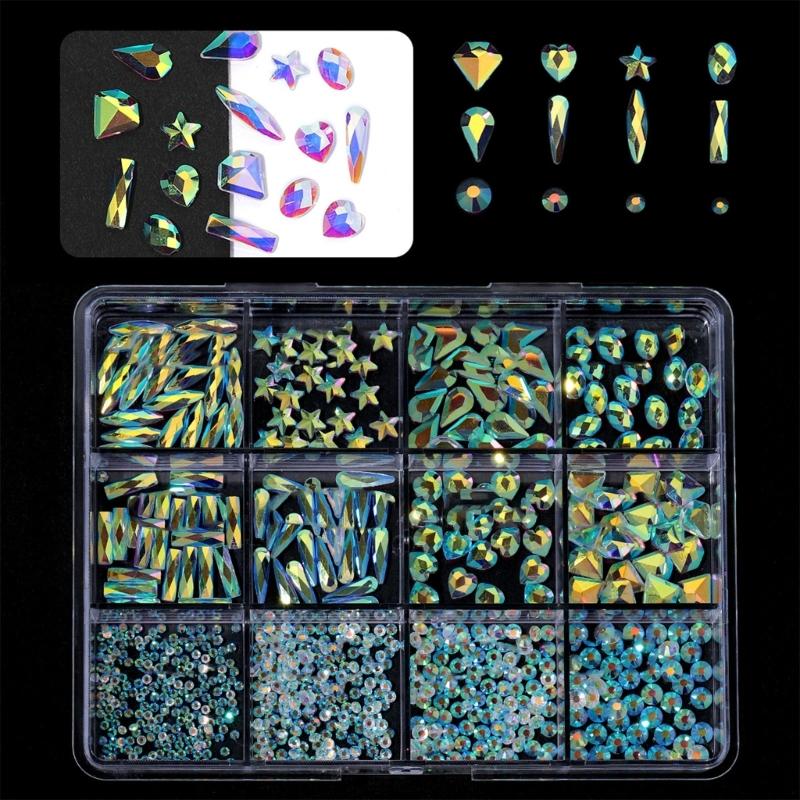 1 Box 3D Nägel Charms für Nägel Flachrückseite Nägel Strasssteine Gemischte Größe Glas Nägel Dekorationen Nagelkunst Verzierungen