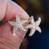 Cute Female Stone White Crystal Starfish Stud Earrings Gold Color Wedding Jewelry For Women