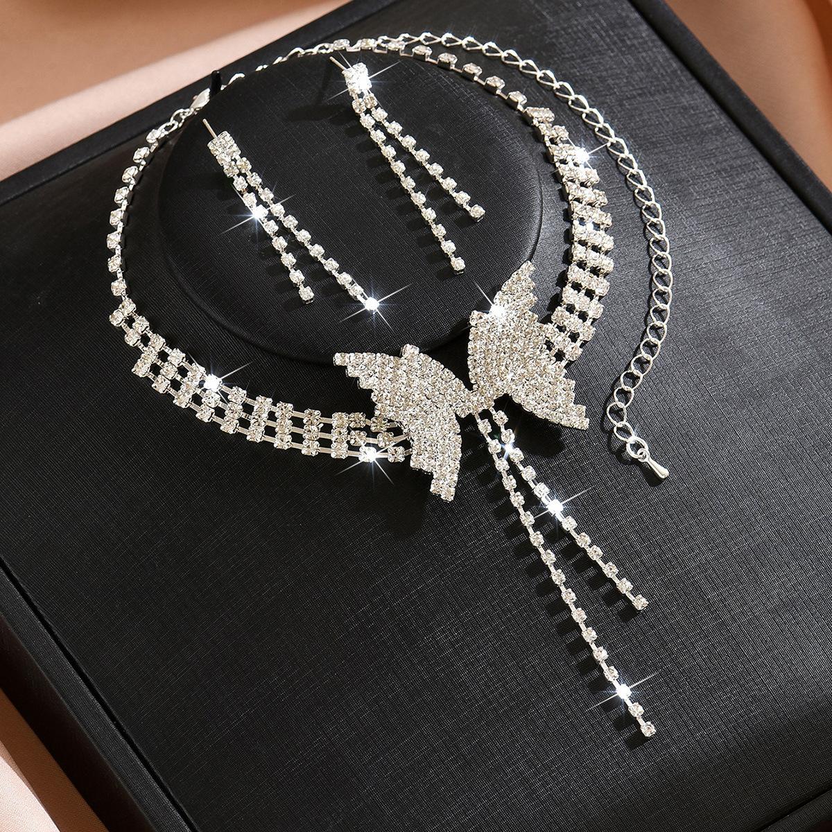 

2026 Wedding Bow Necklace Earrings, Bridal Accessories, Dress Banquet Set 45CM