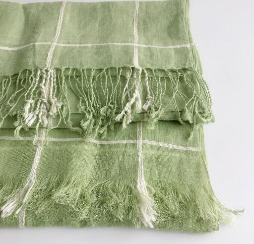 100% Linen Large Plaid Scarf Spring And Summer Sun Shade Vacation Scarves High Quality Foulard Shawls Scarves 60X180Cm