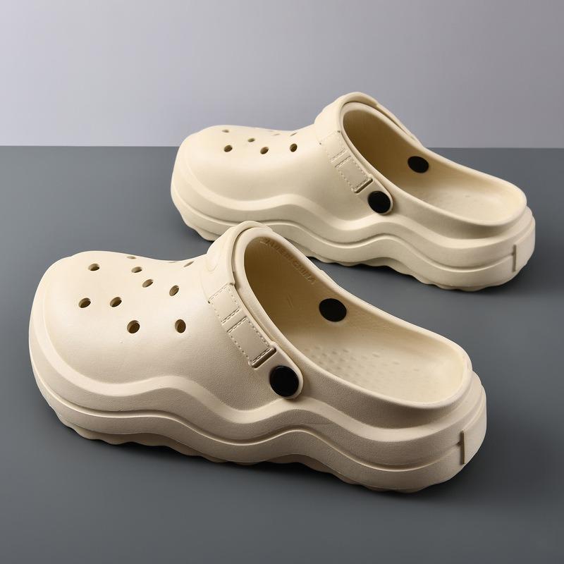 Hole shoes men's summer new bag head half slippers thick sole height increase couple wear non-slip beach shoes