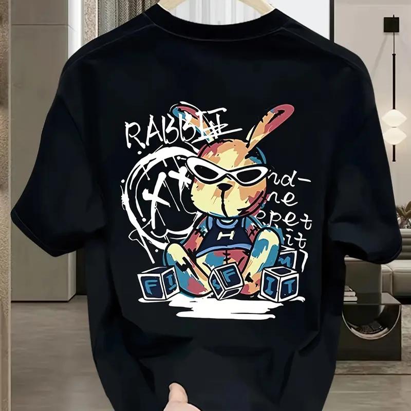 

Новая летняя мужская модная футболка с принтом кролика Personality Rebellious, мужская футболка, топ 3XL