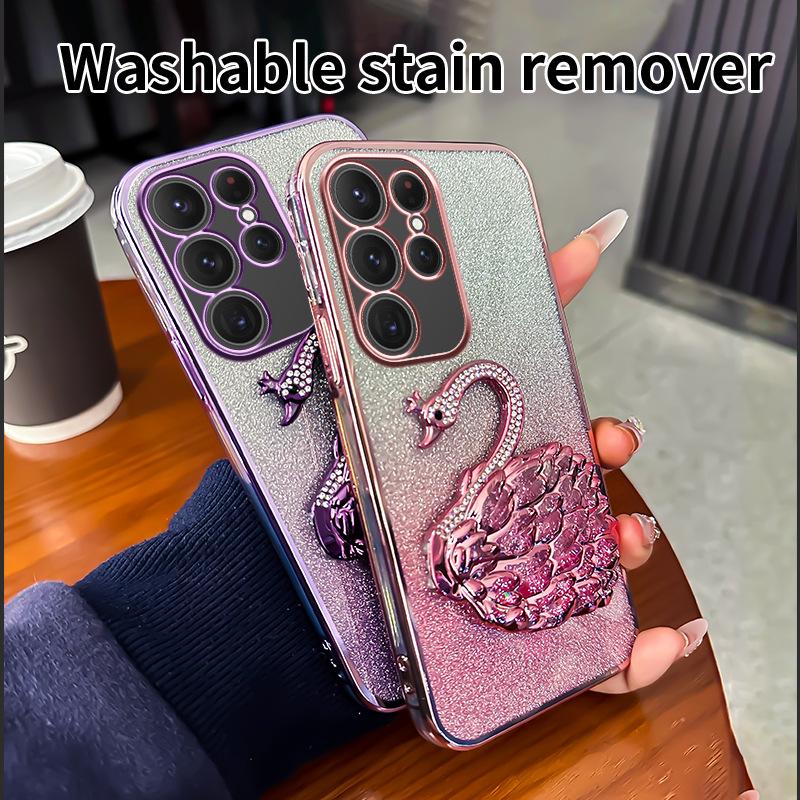 Suitable for Samsung S25 Ultra Quicksand Diamond Inlaid Swan Bracket Mobile Phone Case A17 Flash Powder A35 Anti Fall A52 Soft Shell 6