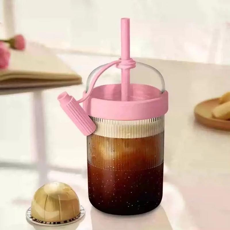 1Pcs Plastic Coffee Cup Cold Drink Tumbler Double Drinking Cup With Lid And Straw For Women Men Travelers Students Home Office