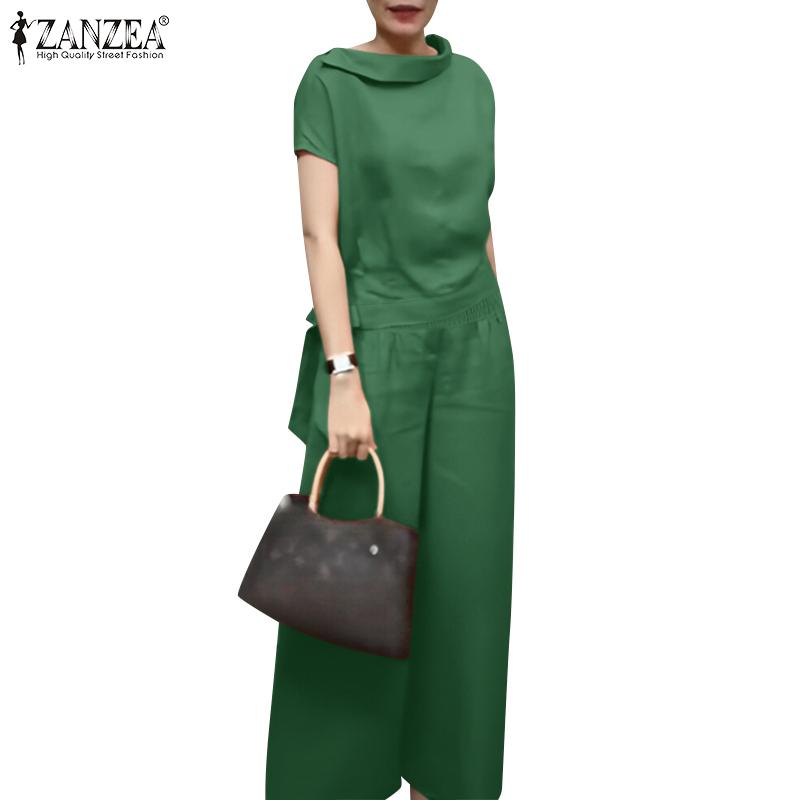 

ZANZEA Women Short Sleeve Blouse and Pants Summer Two Piece Suit Sets 3XL