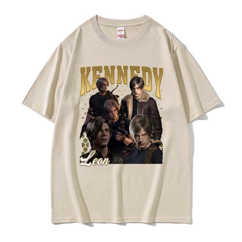 Limited Leon Kennedy Vintage Graphic T Shirt Dent Evil 4 Harajuku Movie Tee Shirt Unisex Women Fashion Oversized Tshirt Streetwear