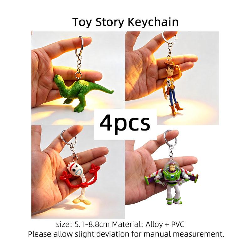 Keychain Set Buzz Lightyear Woody Rex Forky Mr Potato Head PVC Pendant Bell Key Chain For Bag Accessories Gift For Fan
