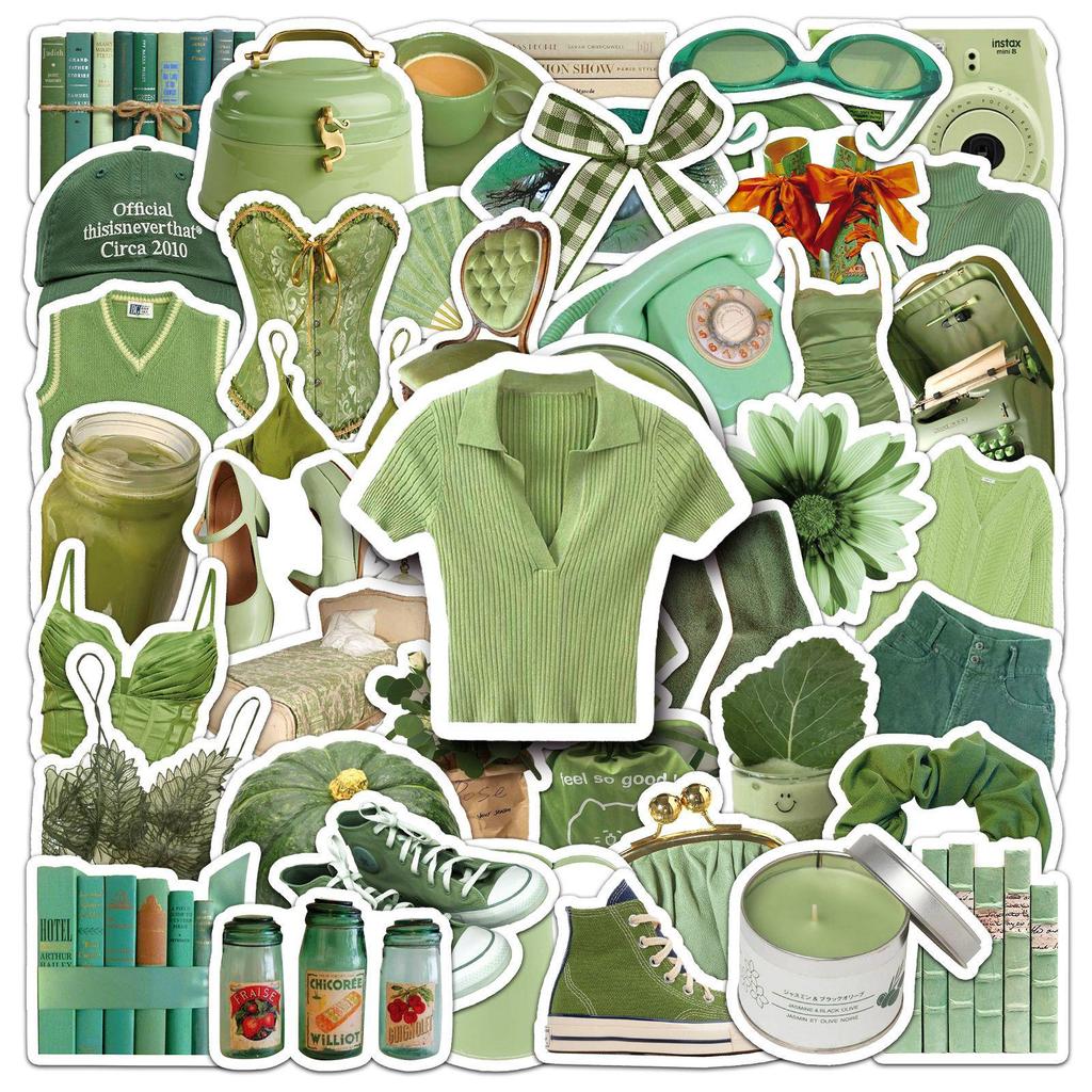 50-Piece Green INS Style Cute Graffiti Sticker Set for Journals and Phone Cases