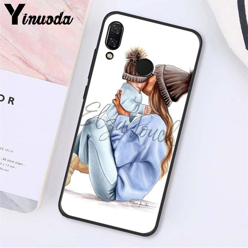 Yinuoda Fashion Black Brown Hair Baby Mom Girl Queen Phone Case for Xiaomi Redmi Note 7 8T Redmi 5plus 6A Note8 4X Note8Pro
