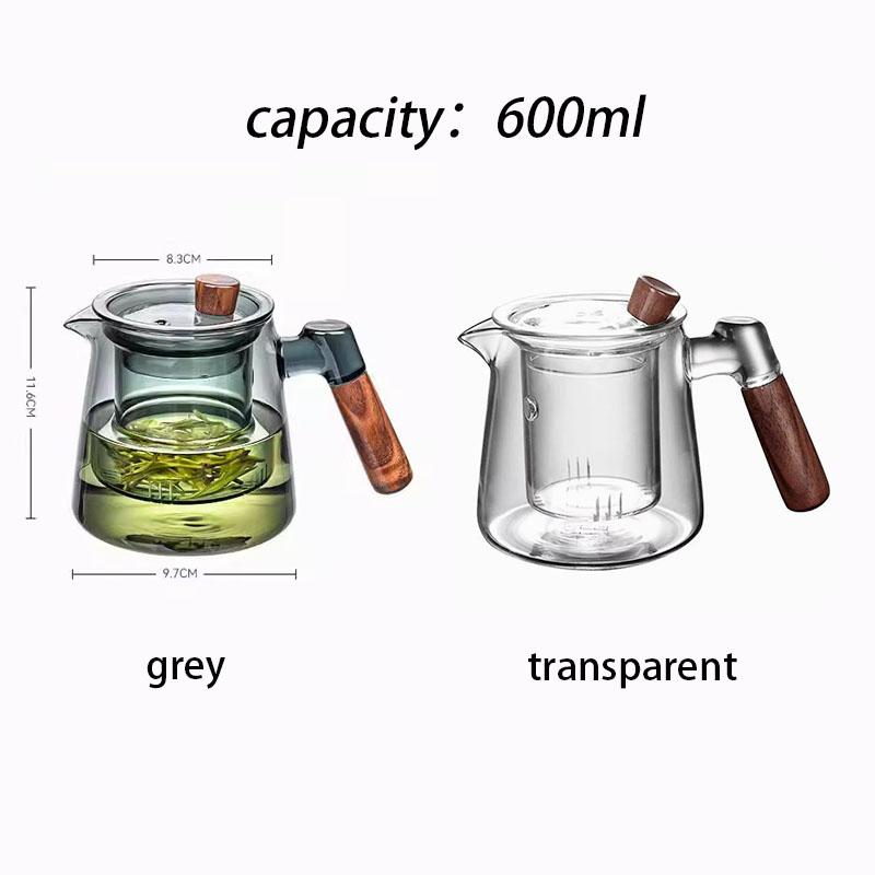600ml Glass Tea Kettle With Removable Infuser Teapot Blooming And Loose Leaf Tea Maker Heat-resistant Teapot With Wood Handle