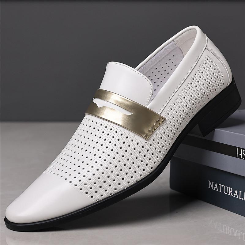 

Модные летние новые дизайнерские дышащие белые коричневые туфли из лакированной кожи для мужчин повседневные пенни-лоферы деловая формальная обувь 46