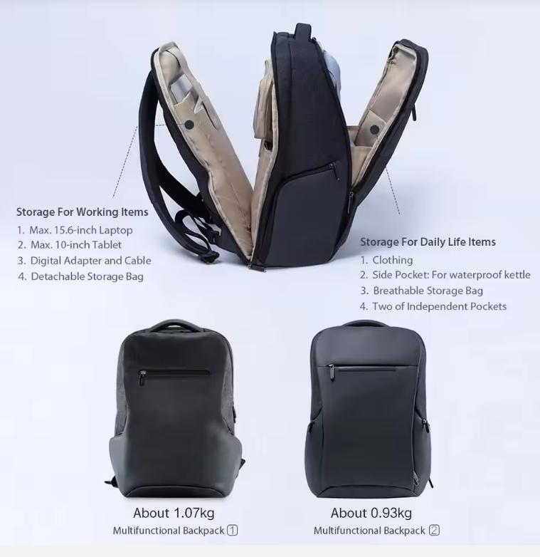 New Xiaomi Business Travel Backpacks 1/2 Waterproof Open Bag 26L Big Capacity For 15.6Inch School Office Smart Laptop Bag