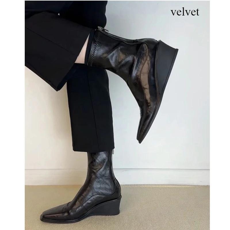 

Женские ботинки на толстой подошве, увеличивающие рост, эластичные тонкие ботильоны, женские ботильоны с задней молнией в стиле ретро, британские сапоги для верховой езды 36