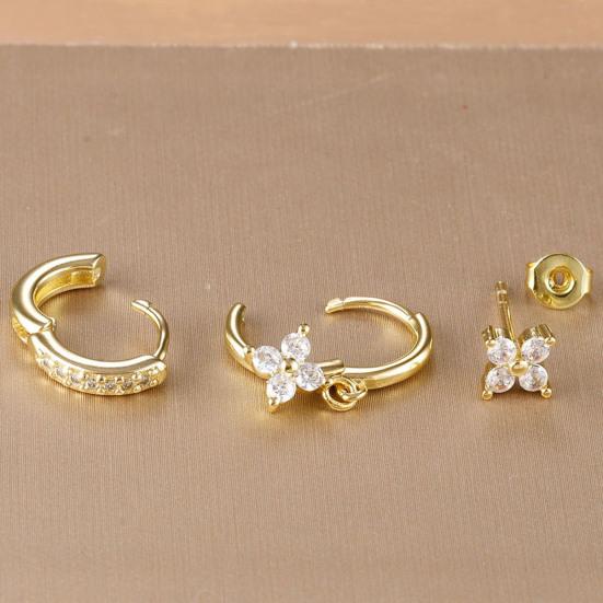 3er Set Vierblättrige Kleeblatt Ohrringe, Zirkonia Ohrstecker Stapelbare Ohrringe, Ohrstecker Ohrklemme Klappbügel Ohrring Schmuckset