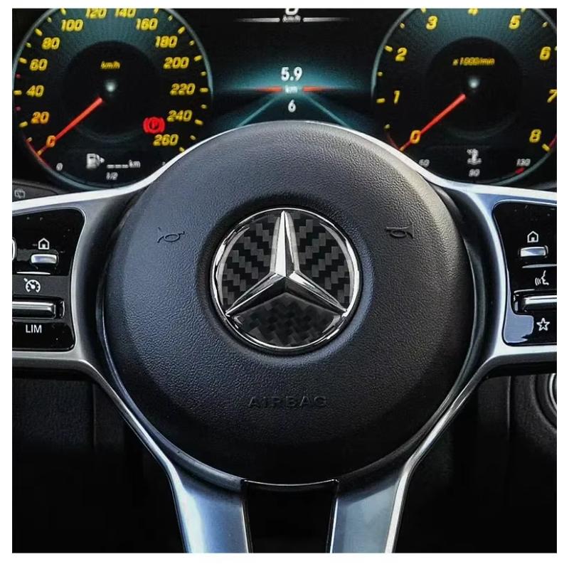 DHP3 Carbon Fiber Car Steering Wheel Cover Stickers Auto Decorative Decals for Mercedes Benz New B/C/E Class A Class C200L GLC GLK