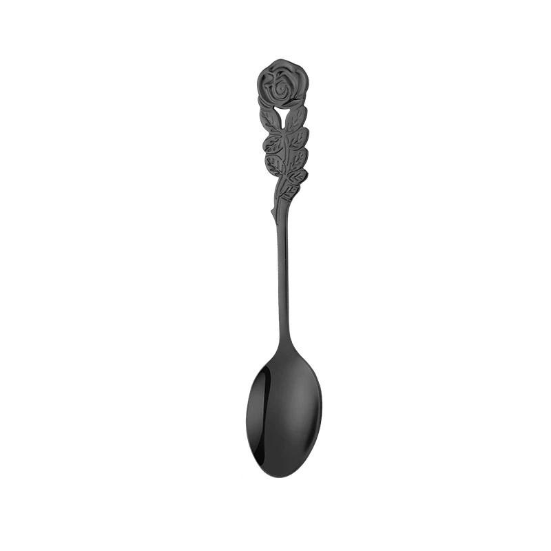 Stainless Steel Rose Spoon Flower Handle Coffee Tea Spoon Colorful Dessert Ice Cream Stirring Spoon Kitchen Tableware