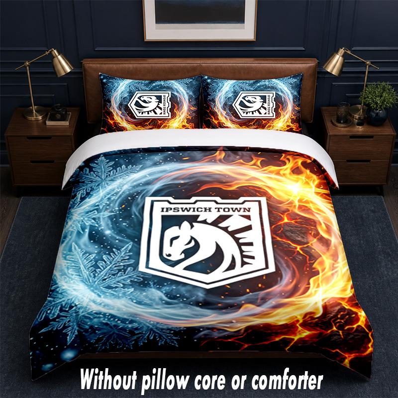 Ipswich Town Football Design Bed Bedding Set 1 Duvet Cover + 2 Pillowcases Soft Breathable Household Bed Linens