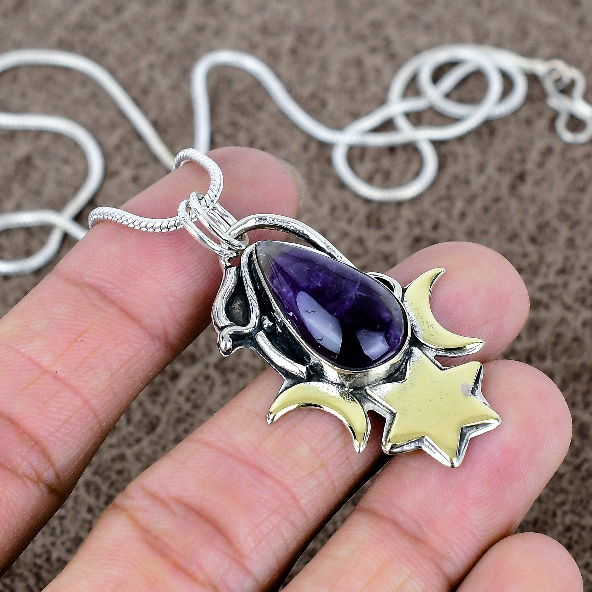 

Sage Amethyst Gemstone Handmade 925 Sterling Silver Jewelry Pendant 1.93 KKG-567