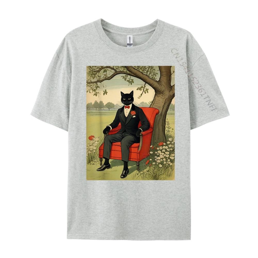 Funny Black Cat Sitting On An Armchair In Nature Oversized T Shirt Men T Shirt Men Tshirts Father's Day