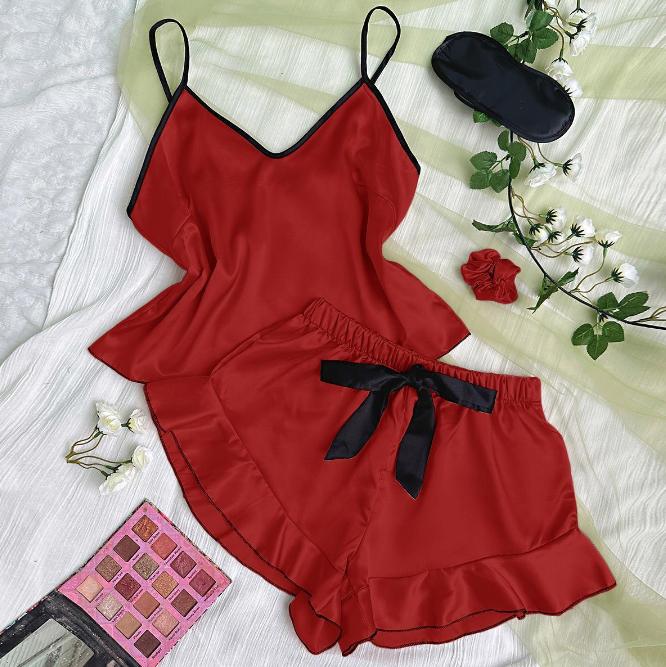 Cute Pajama Set Women Sleeveless Top Elastic Waistband Shorts Comfortable Sleepwear