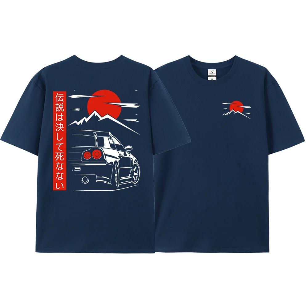 2025 New Japanese Style Car JDM Culture GTR Racing T-shirt Men's Printed Street Oversized Casual 100% Cotton Top T-shirt