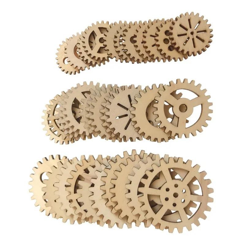 25 Stück Unbearbeitete Holzstücke Basteln DIY Malerei Dekorationen Mini Holz Zahnrad Puzzle Knöpfe