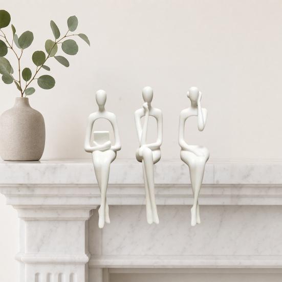 huaqianguhh 3Pcs/Set Abstract Human Figurines, 3D Printed Modern Minimalist Art Sculpture, Artistic Sitting Figure Statues for Home Shelf Table