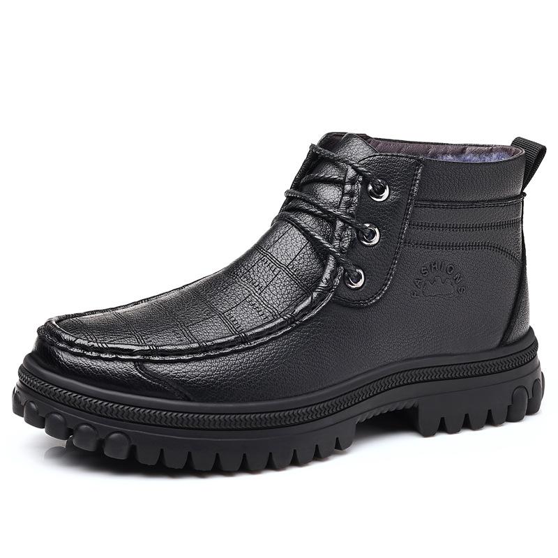 

Зимние мужские слипоны на теплой шерстяной подкладке, водонепроницаемые кроссовки из натуральной кожи, мужские уличные охотничьи походные ботинки, зимние ботильоны 10