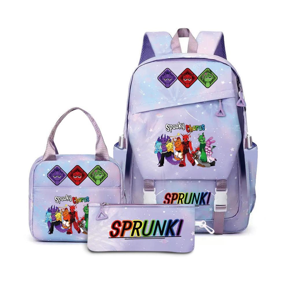Around the box, elementary school bag sprunki cartoon backpack three-piece set D