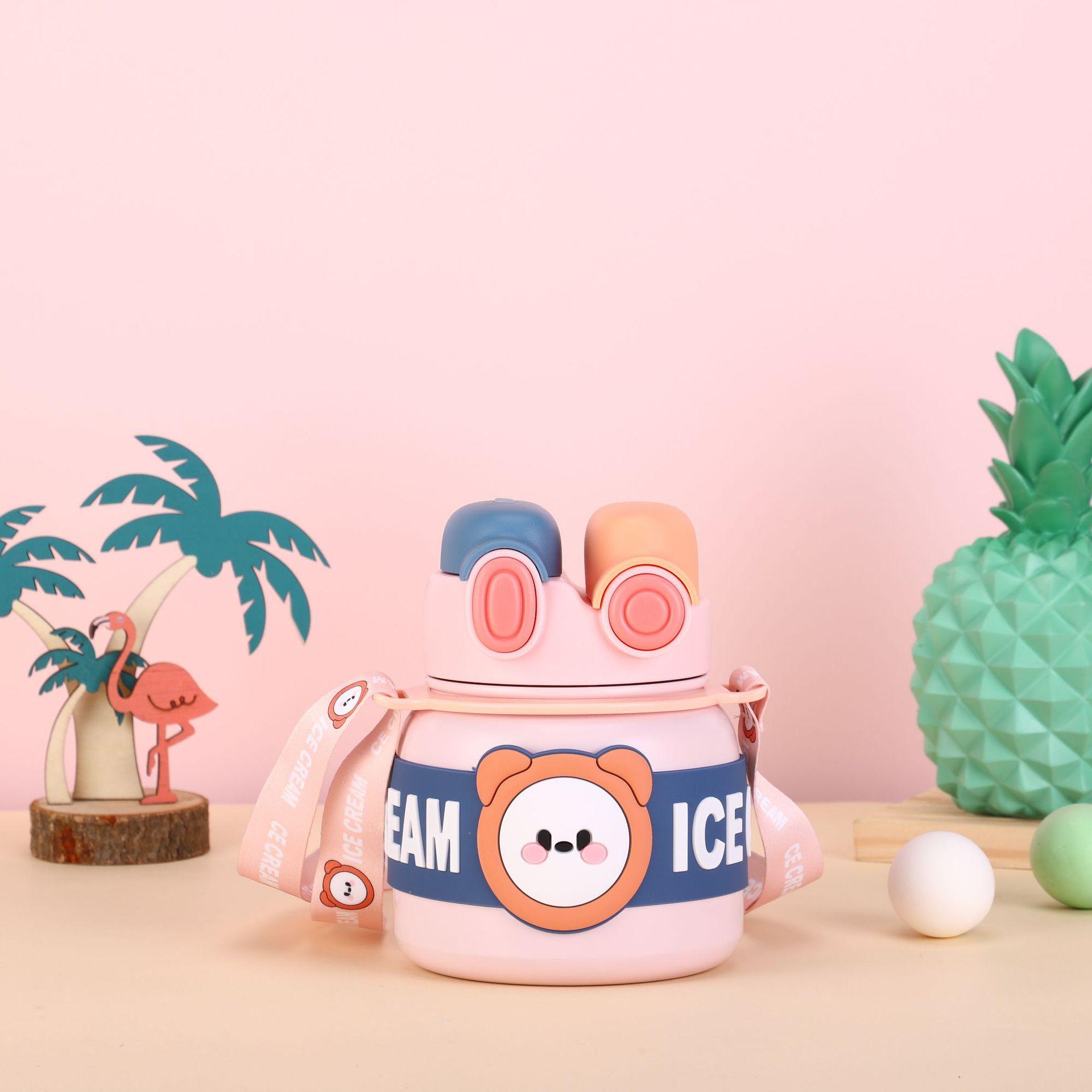 

316 Stainless Steel Children s Thermos Large-capacity Cartoon Double Drinking Cups with Straps Outdoor Portable Sports Pot St Practical Use 850ml розовый