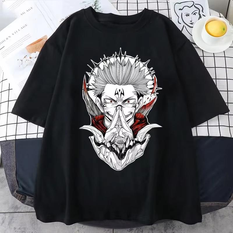

2026 Ретро Jujutsu Kaisen Рёмен Сукуна Футболки Мужские Короткий Рукав Графическая Футболка Новинка Аниме Манга Футболка Хлопок Футболки Топы Мерч XS чёрный