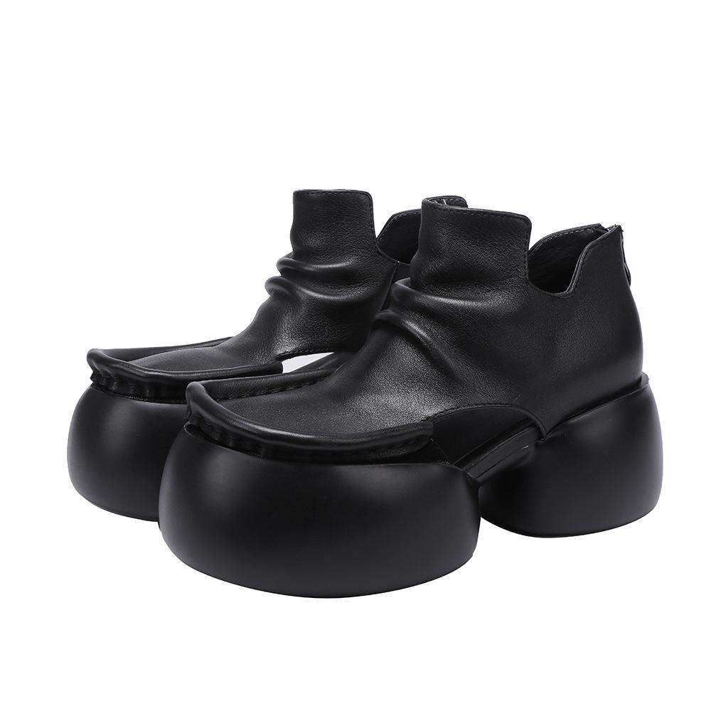 Fashion GKTINOO 2025 Spring/Summer New Women's Platform Shoes Vintage Genuine Leather Versatile Thick Heel Hollow Pumps