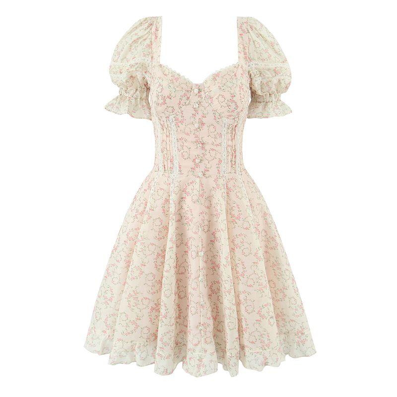 

Девичье масляное полотно Усадьба Тот же стиль Французский стиль Бант Кружево Отделка Милое цветочное мини-платье Young Adult oil painting Manor S