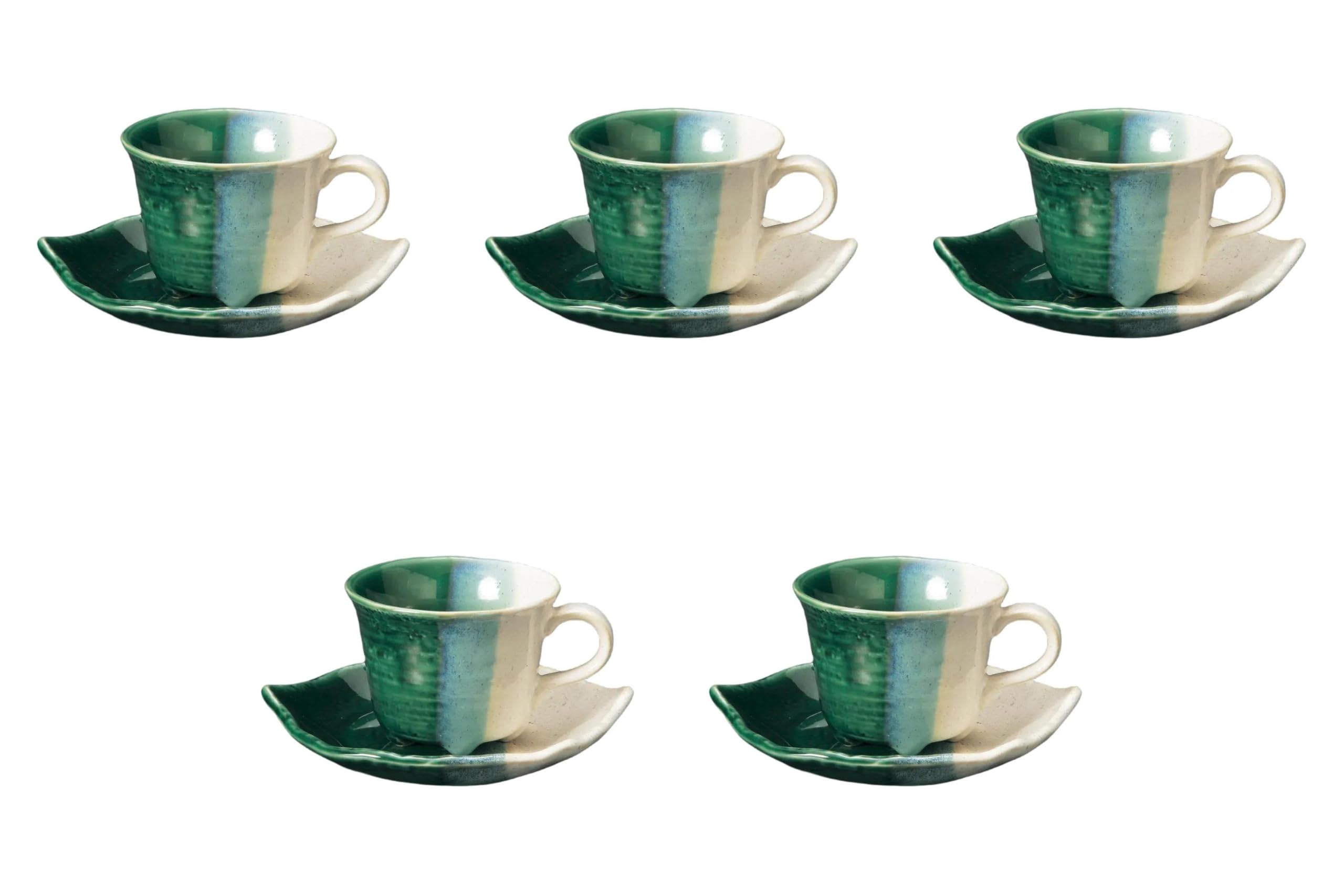 

Set of 5 Oribe Leaf Coffee Cups and Saucers x 9 x Cups and Saucers Setomonohonpo [12 6.7cm, 210cc]