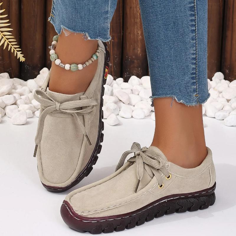 Fashion Autumn Womens Casual Shoes 2025 New Lace Up Faux Leather Loafers Shoes Comfortable Soft Sole Mom Shoe Women Flat Sneakers Ladies